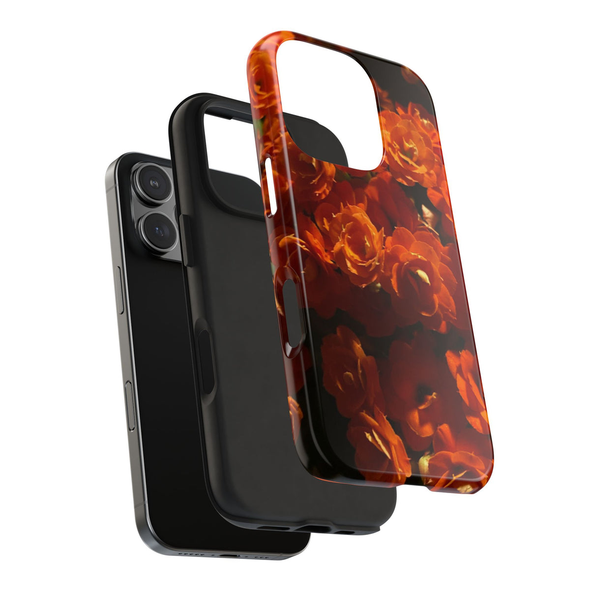 Orange Rose Pattern Tough Phone Case | Floral iPhone Case, Botanical Phone Cover