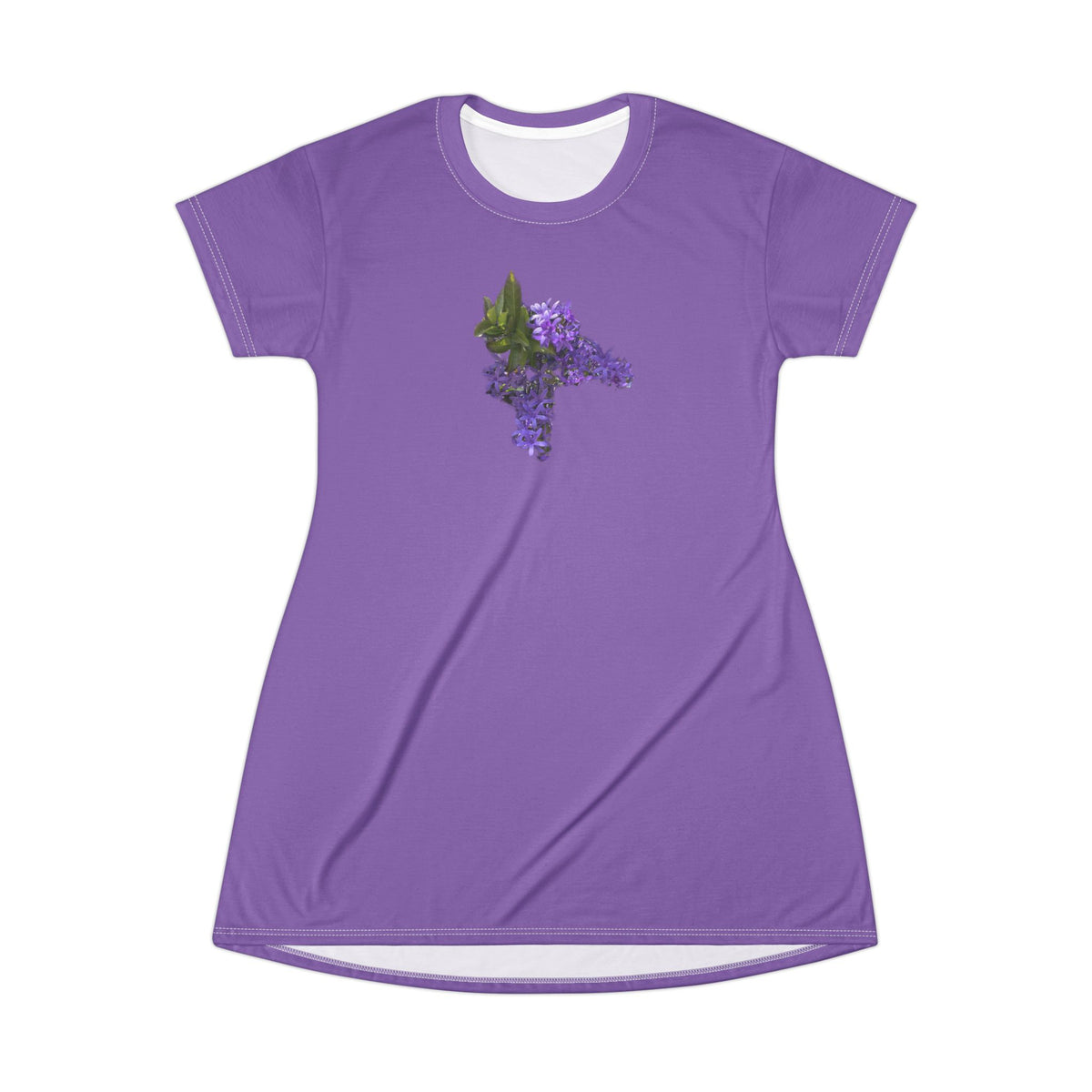Purple Floral T-Shirt Dress — Lilac Blossom All-Over Print