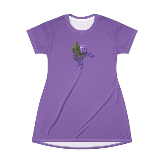 Purple Floral T-Shirt Dress — Lilac Blossom All-Over Print